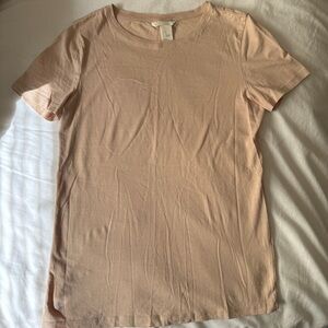 H&M Beige Cotton Crew Neck T-Shirt - Size XS